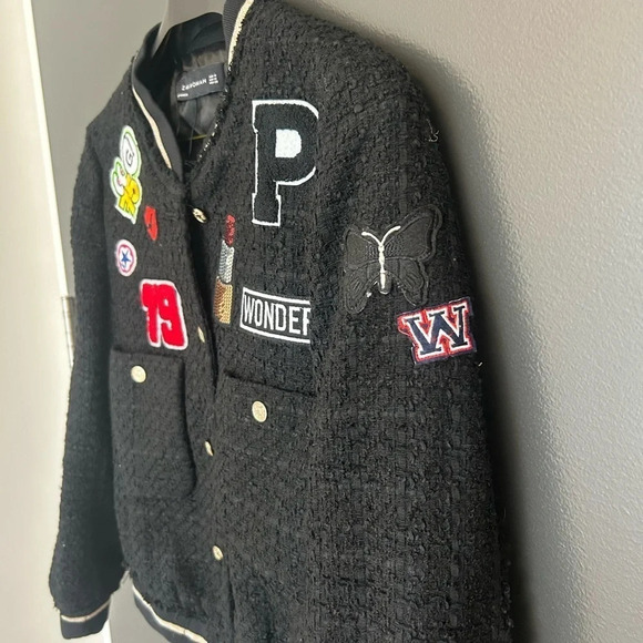 Zara NWT varsity patched jacket size M super cute! Blazer/jacket  mix - Picture 2 of 12